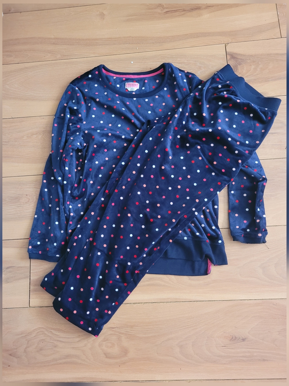 kate spade M Navy Polka Dot Pajama Set with Multicolored Dots